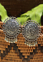 Thumbnail for Mominos Fashion Johar Kamal Oxidised Silver Plated Stud Earrings - Distacart