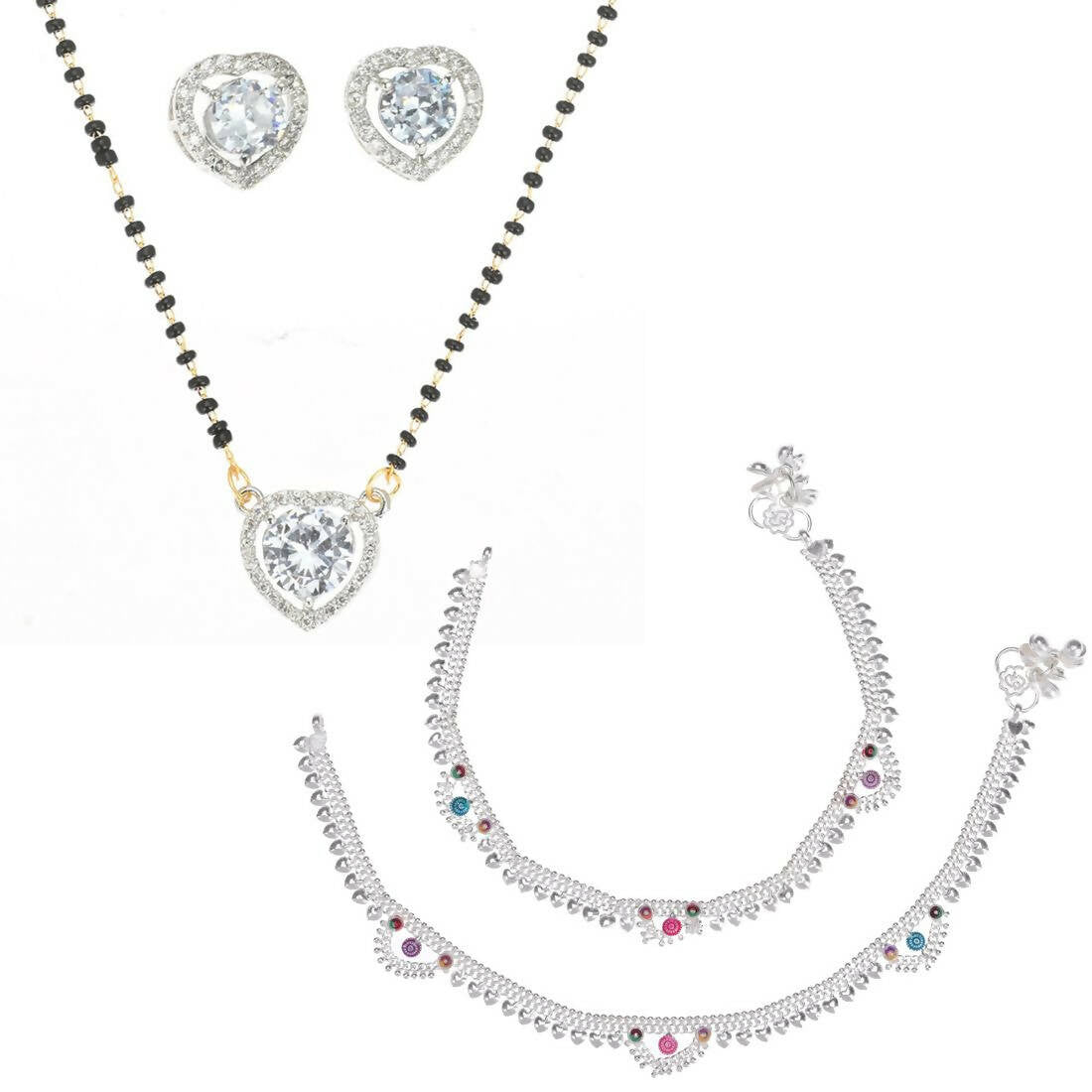 AanyaCentric Gold-plated Mangalsutra Pendant Earring Set & Silver Plated Anklet - Distacart