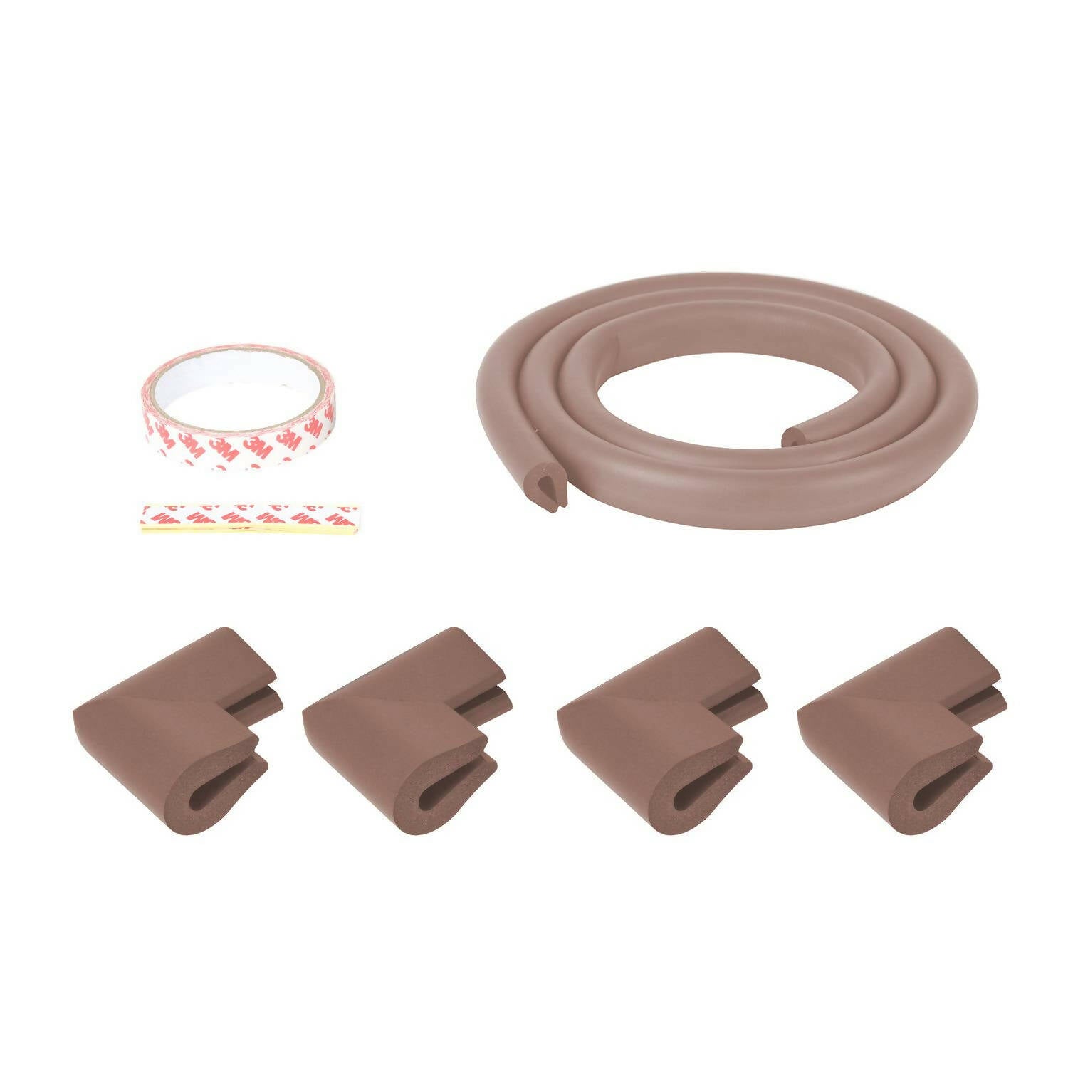 Safe-O-Kid Unique High Density 2 Mtr Long U - Shaped 4 Edge Guards With 16 Corner Cushions - Brown - Distacart