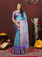 Thumbnail for Lorenvalley Fashion Skyblue Cotton Woven Design Zari Meenakari Weaving Saree - Distacart