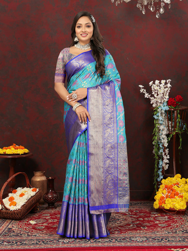 Lorenvalley Fashion Skyblue Cotton Woven Design Zari Meenakari Weaving Saree - Distacart