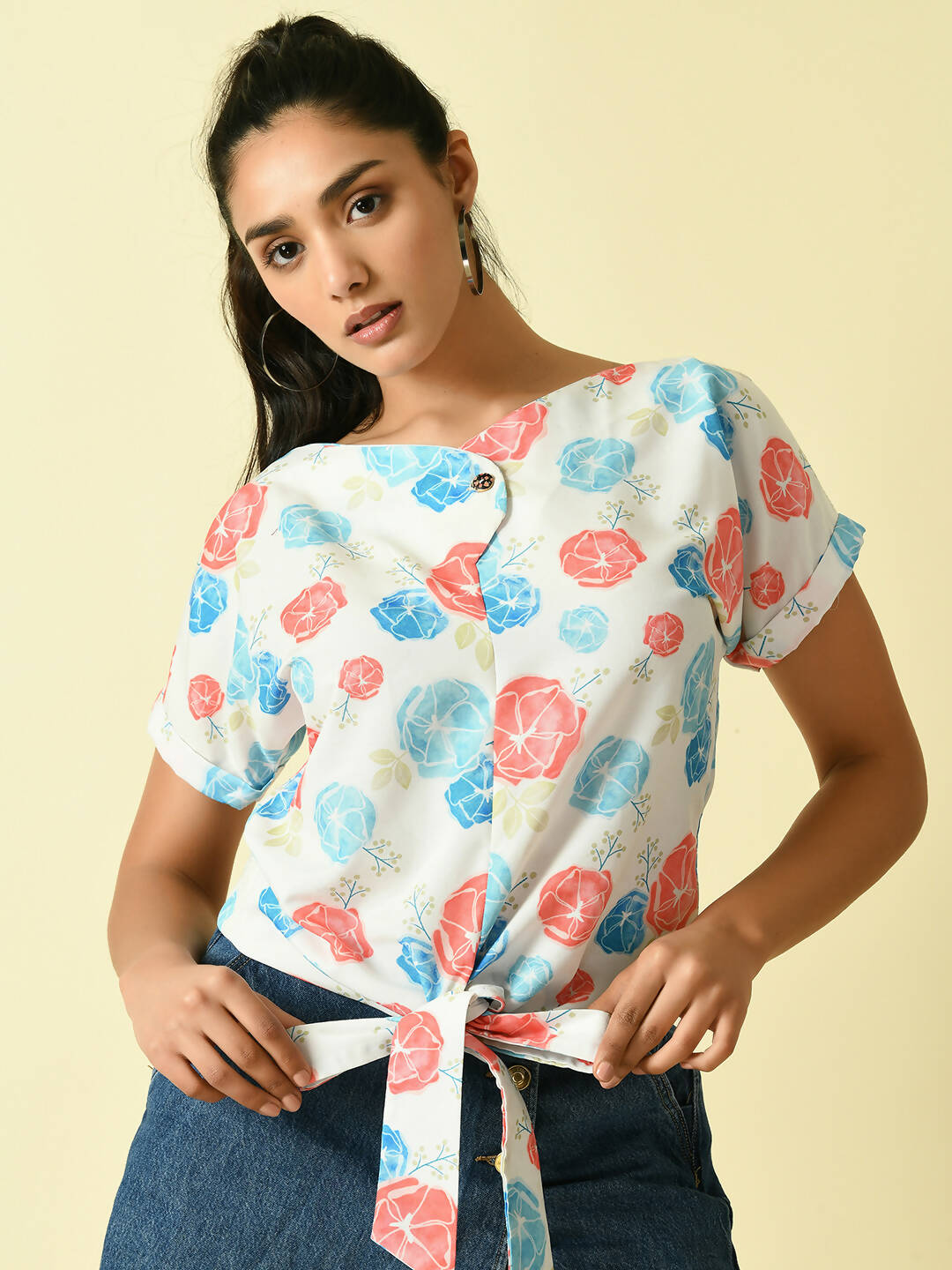 Myshka Women's White Floral Printed Top - Distacart