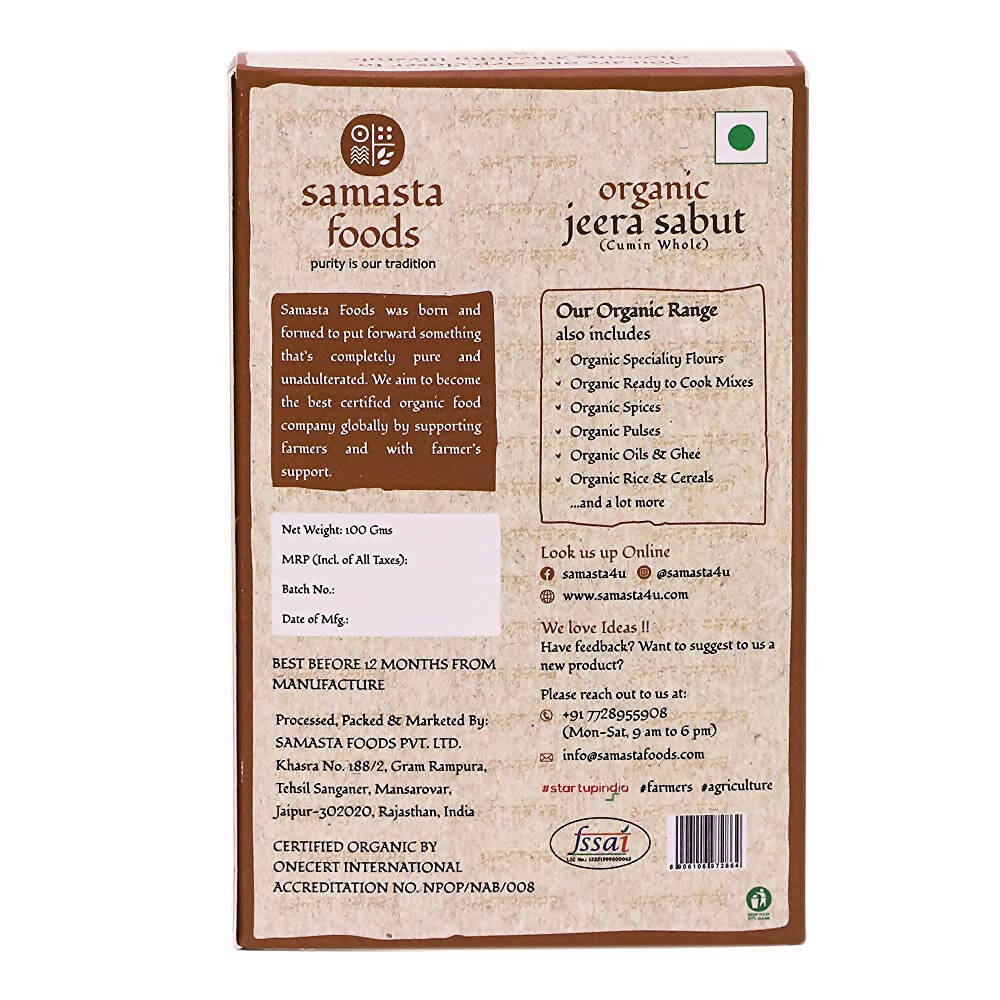 Samasta Foods Organic Jeera Sabut (Cumin Whole) - Distacart