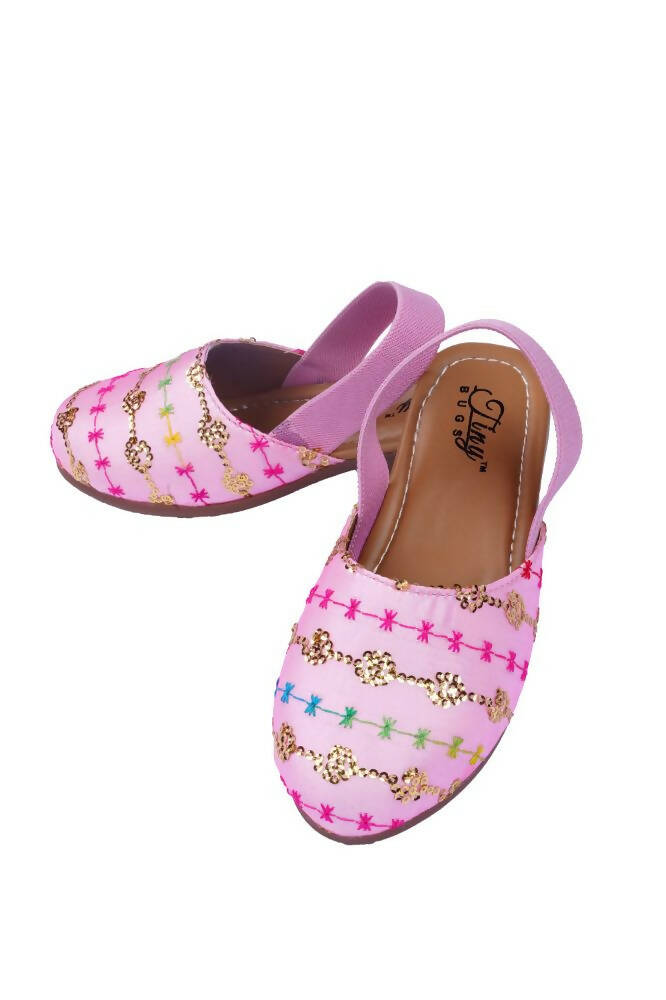 Tiny Bugs Girls Embroidered Strap Ethnic Jutis-Pink - Distacart