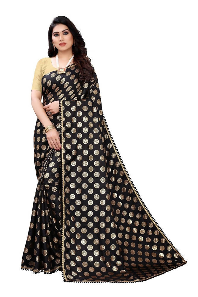 Vamika Black Rangoli Silk Foil Print Saree (Danish Black)
