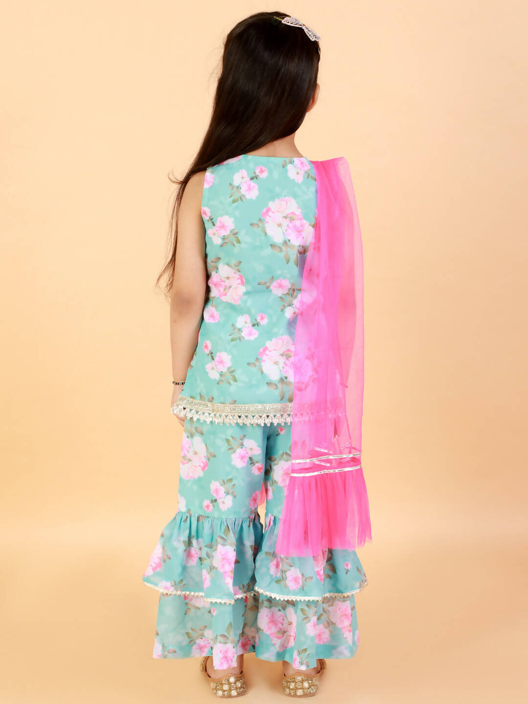 Lil Drama Girls Kurta With Sharara & Dupatta Set - Blue - Distacart