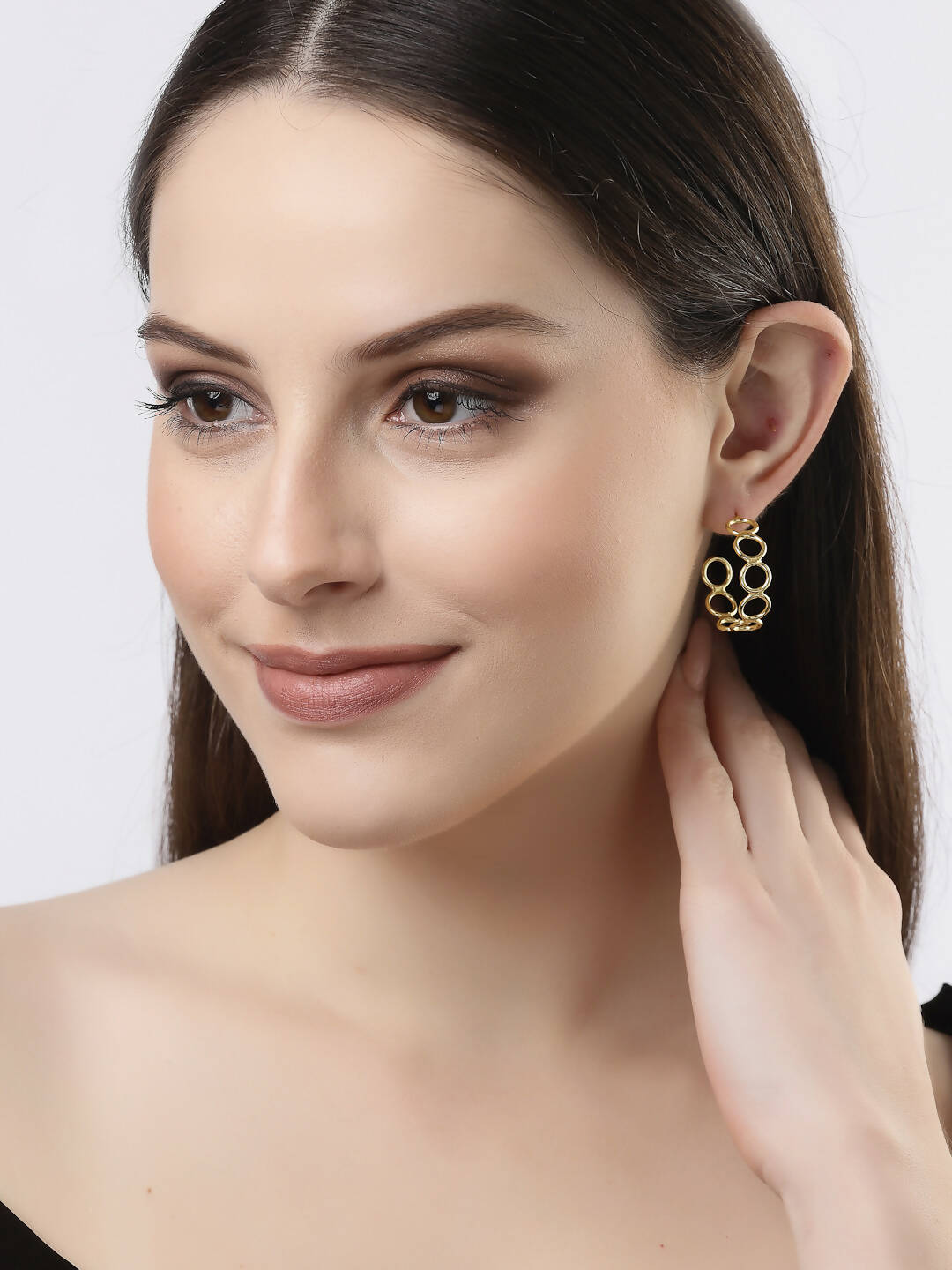 NVR Women Gold-Plated Contemporary Half Hoop Earrings - Distacart