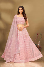 Thumbnail for Pink Net Sequence work Lehenga Choli with Dupatta - Dhvani - Distacart