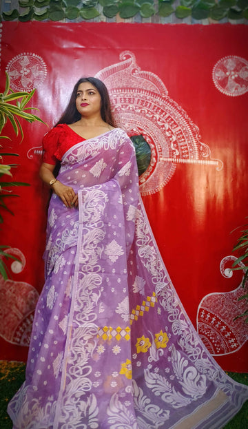 Exclusive Collection Handloom Dhakai Jamdani Saree - Mauve - Distacart
