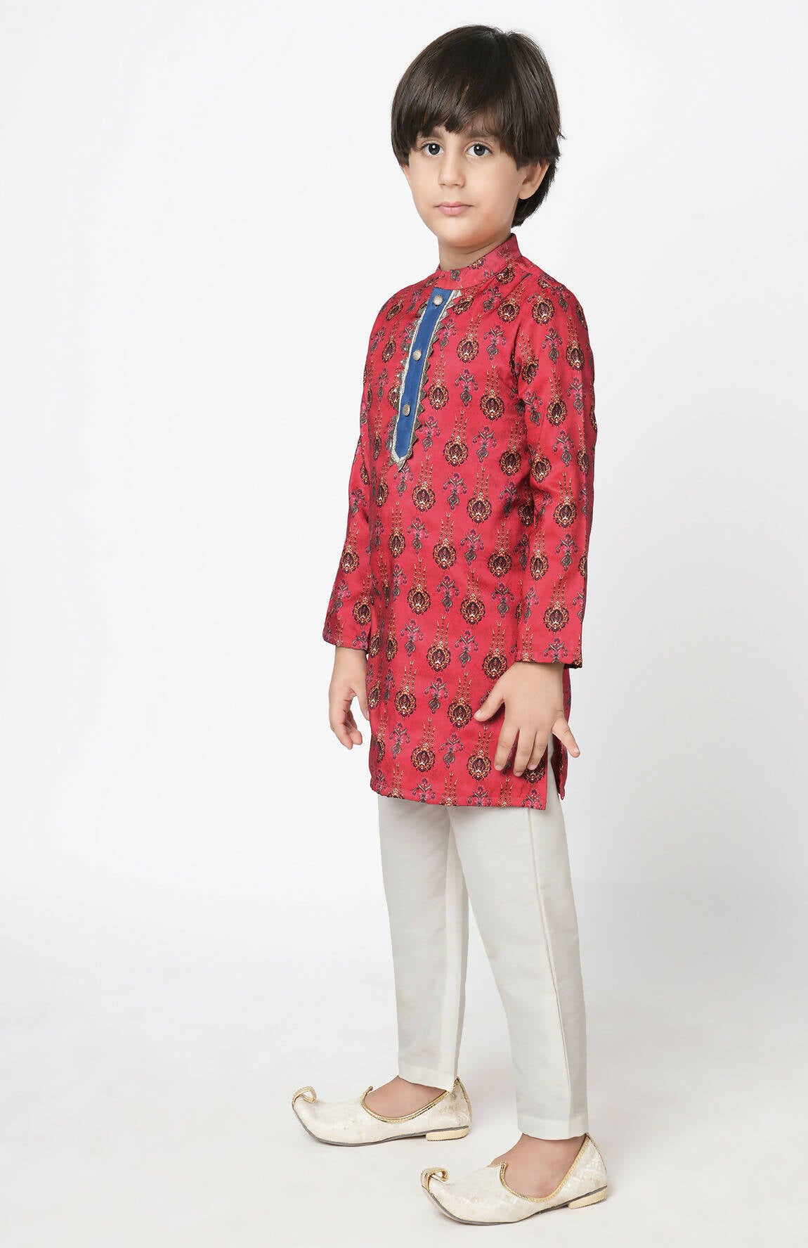 Lil Drama Ethnic Twist Boys Red Print Kurta Pant Set - Distacart