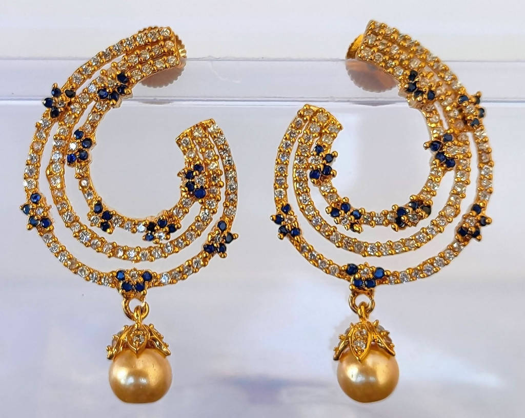 Blue AD Designer Pearl Drop Earrings - Distacart