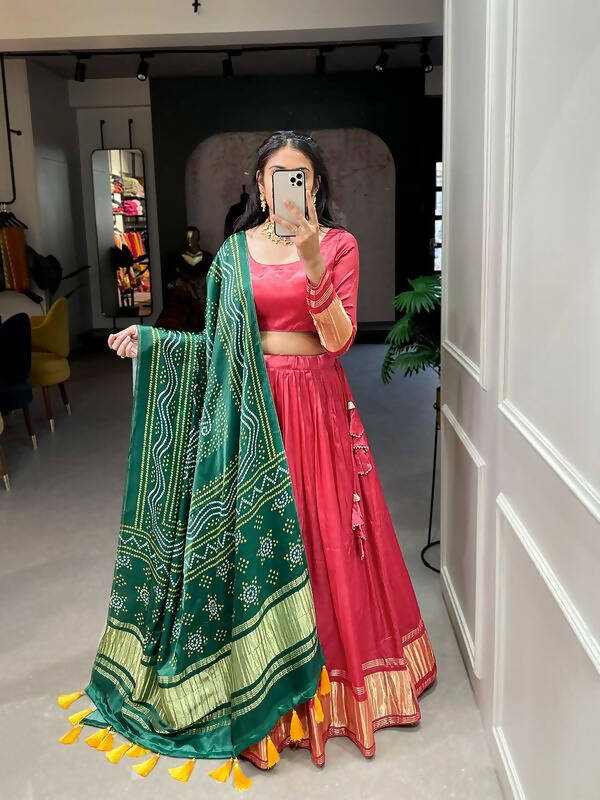 DEIANA'S Beautiful Pure Gaji Silk Weaving Lehengha Choli - Red - Distacart