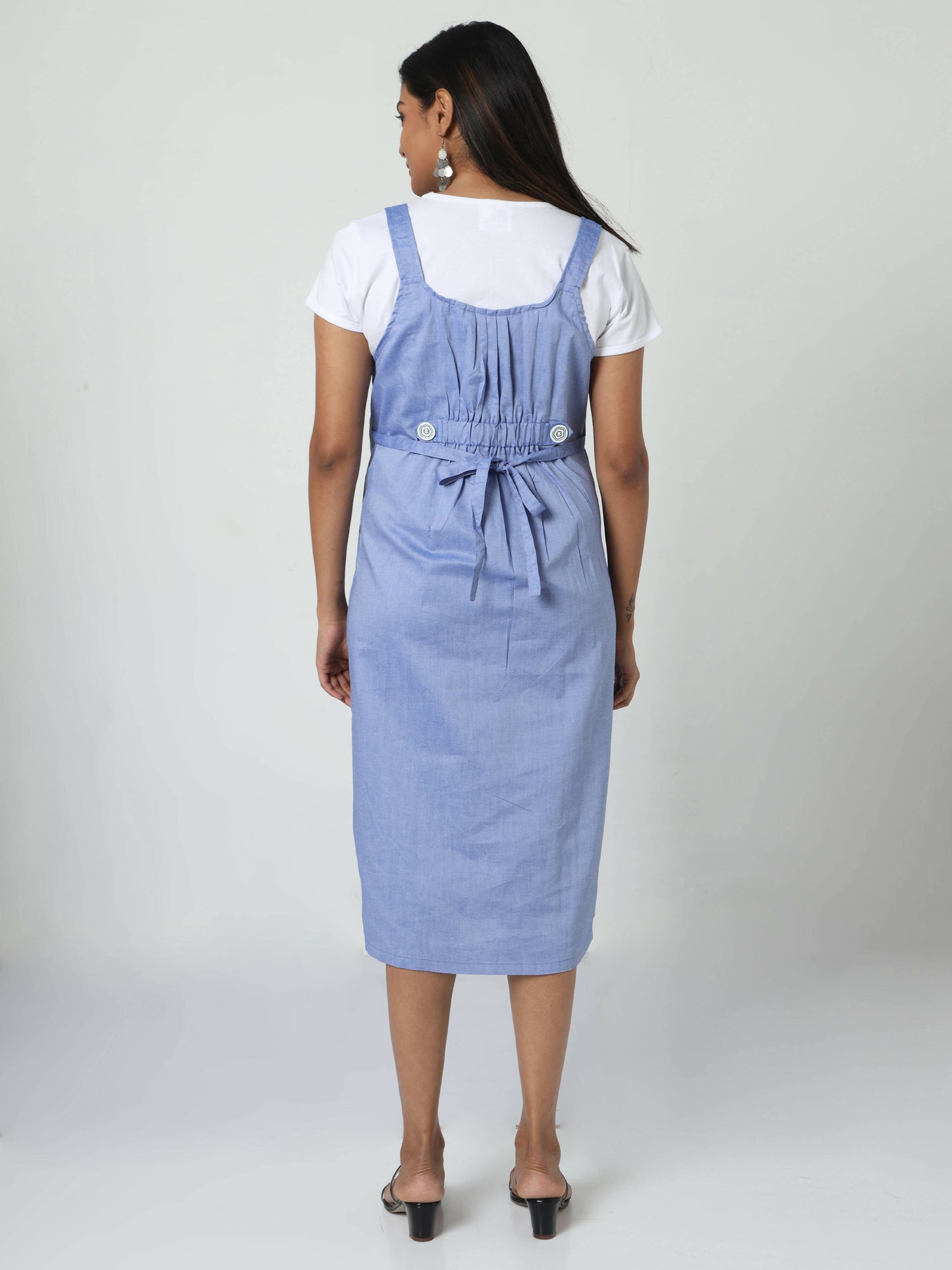 Manet Half Sleeves Solid Maternity Dress With Concealed Zipper Nursing Access - Blue - Distacart
