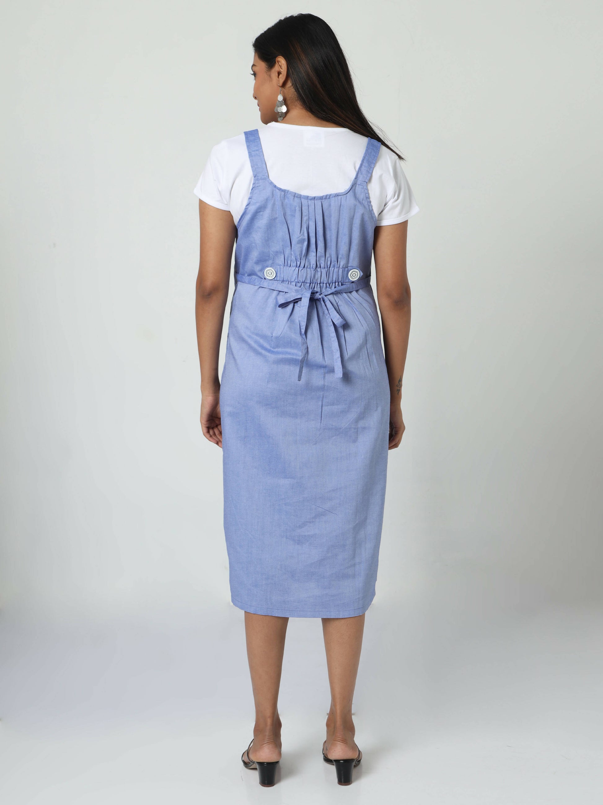 Manet Half Sleeves Solid Maternity Dress With Concealed Zipper Nursing Access - Blue - Distacart