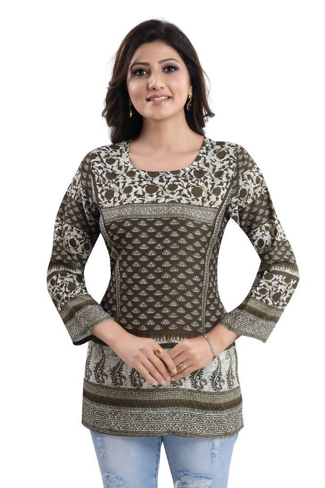 Snehal Creations Admirable Mehendi Green Summer Cool Printed Tunic