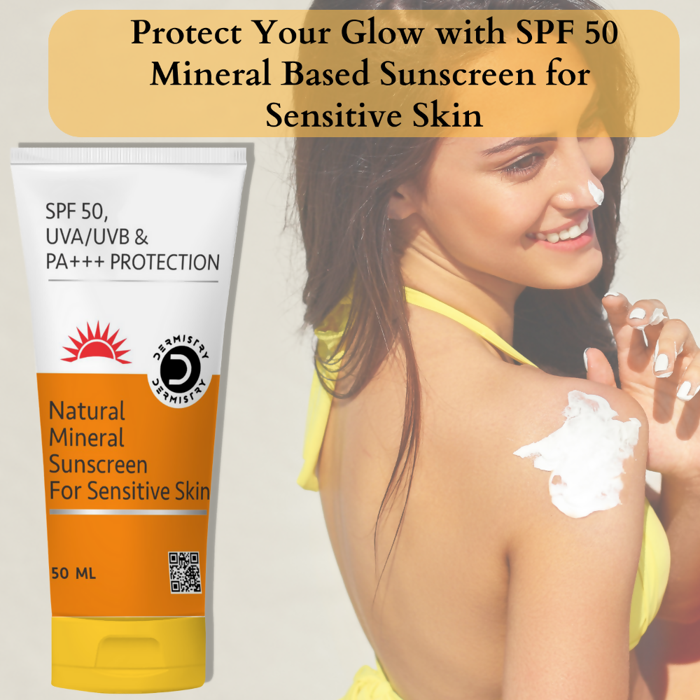 Dermistry Natural Mineral Sunscreen for Sensitive Skin & Children SPF 50 UVA UVB PA+++ Protection - Distacart