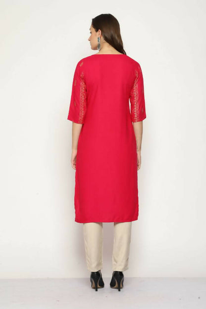 Maai Rayon Hand Printed Kurta Red - Distacart