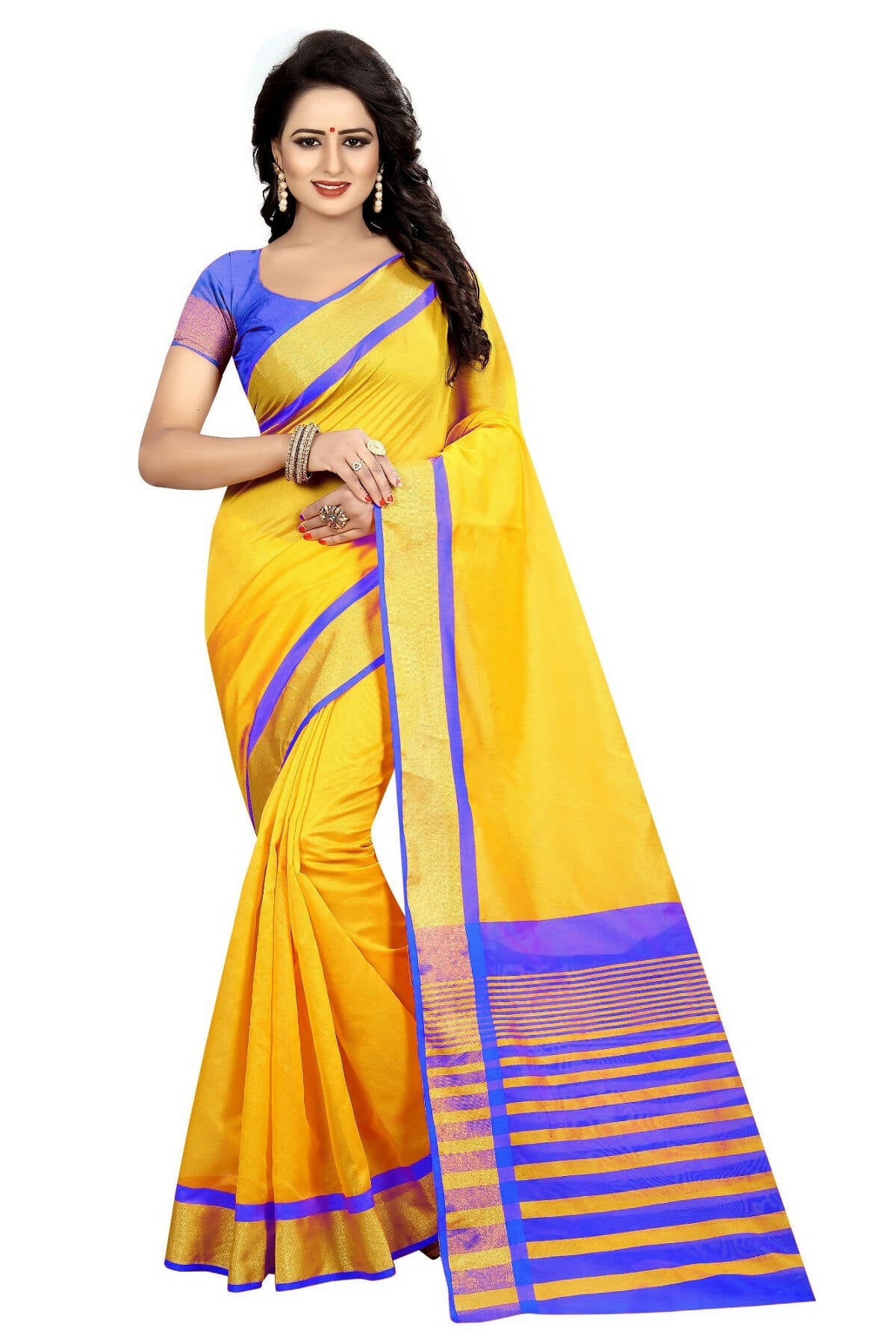 Vamika Yellow Cotton Silk Weaving Saree (MASTANI ROYAL BLUE) - Distacart