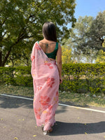 Thumbnail for Vamsee Pink Chiffon Designer Saree - Distacart