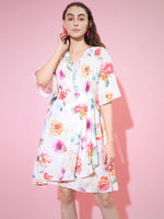 Thumbnail for Myshka Women's Multi Floral Printed Empire Dress - Distacart
