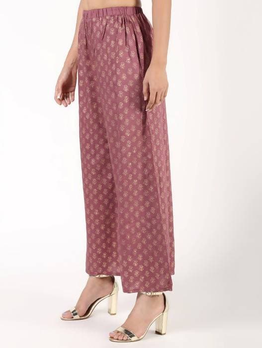 Aniyah Rayon Block Print Flared Pink Palazzo Dusty (AN-158K)