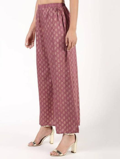 Aniyah Rayon Block Print Flared Pink Palazzo Dusty (AN-158K)