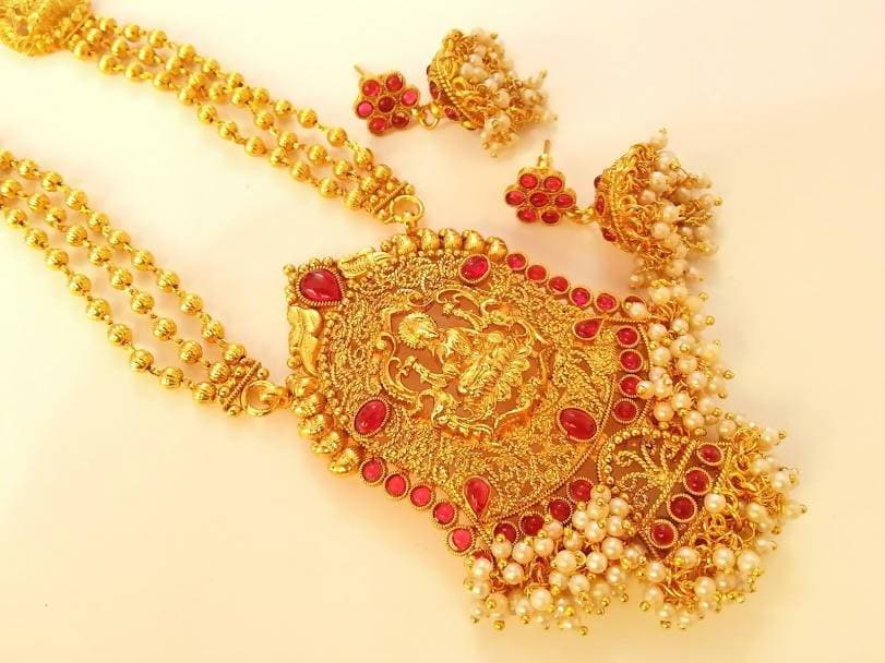 Pink Kemp Temple Long Necklace Set