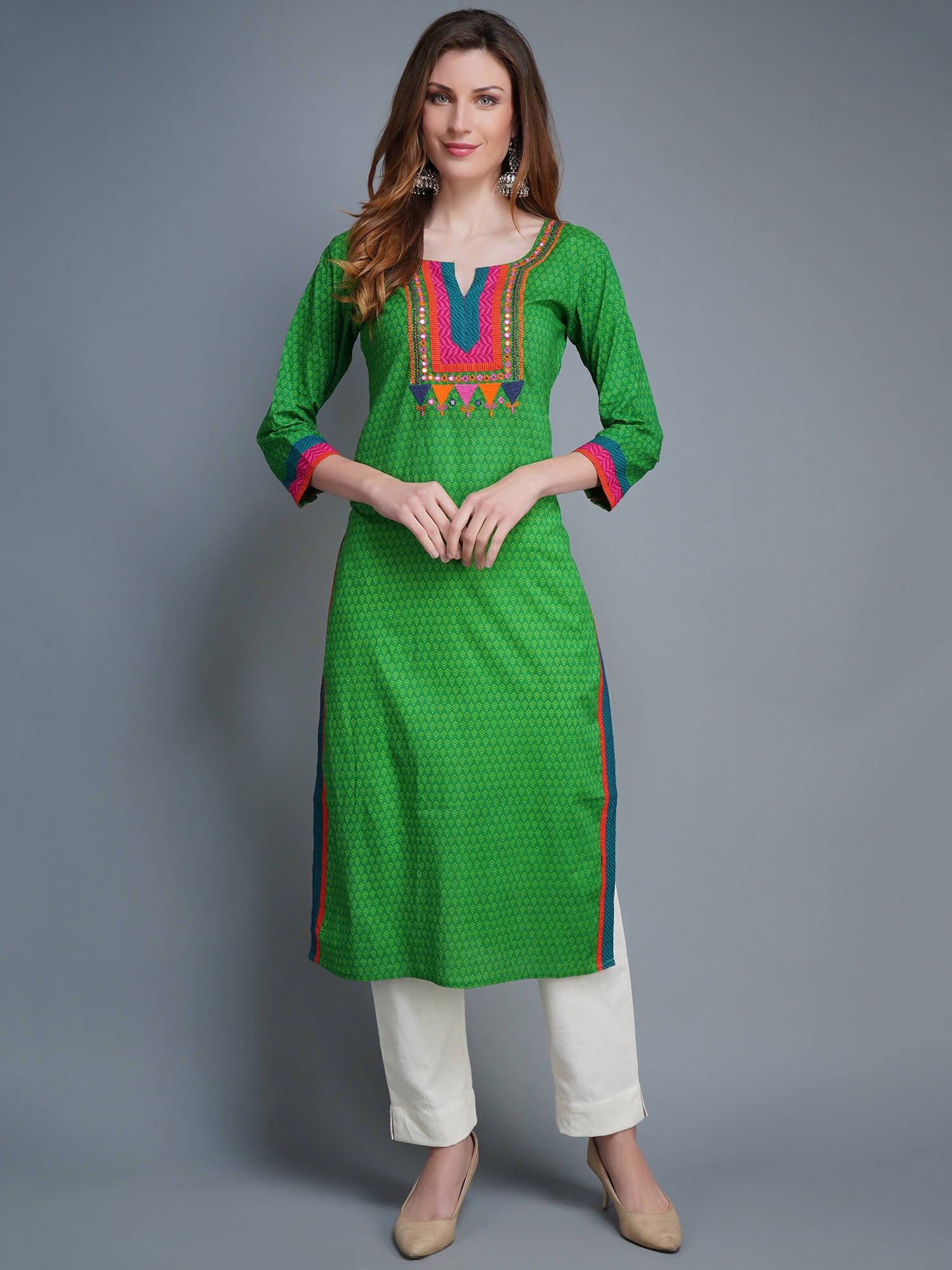 Shehnaai Bright Green Colour Printed Kurta