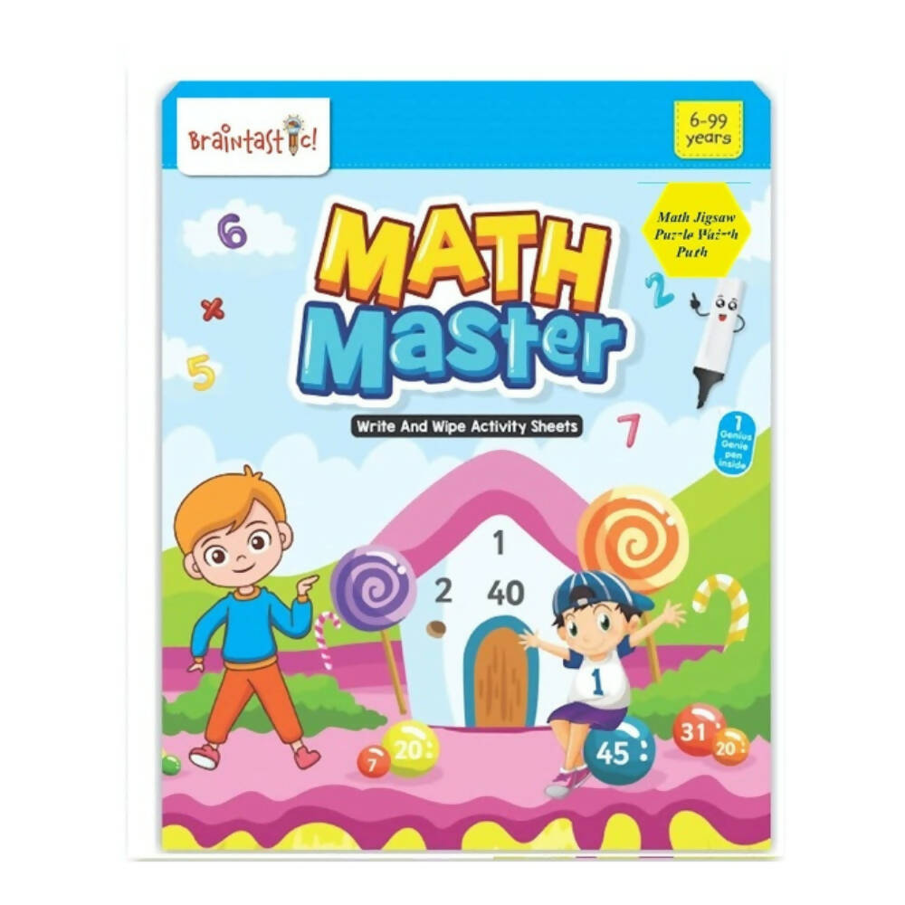 Braintastic Educational Game: Math Master (6-99 Years) Write & Wipe Reusable Activity Sheets with Free Puzzle for Kids - Distacart