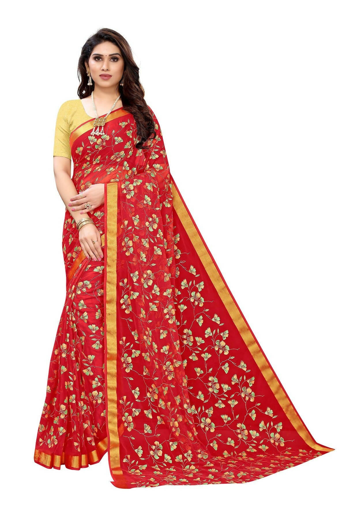 Vamika Red Printed Chiffon Saree (UJALA RED) - Distacart
