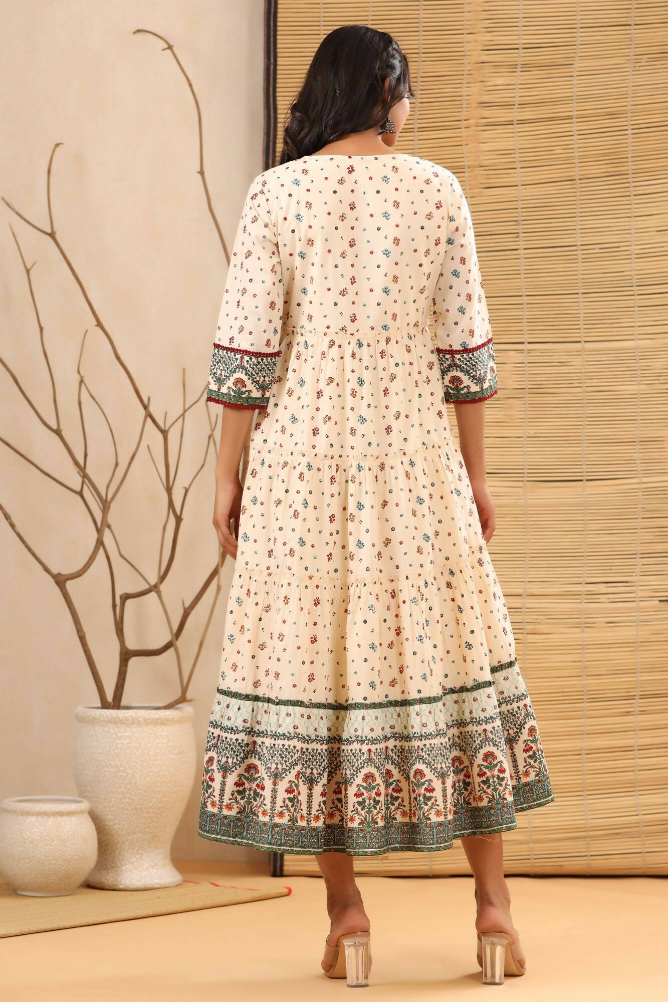 Juniper Women Ivory Cambric Printed Tiered Dress - Distacart