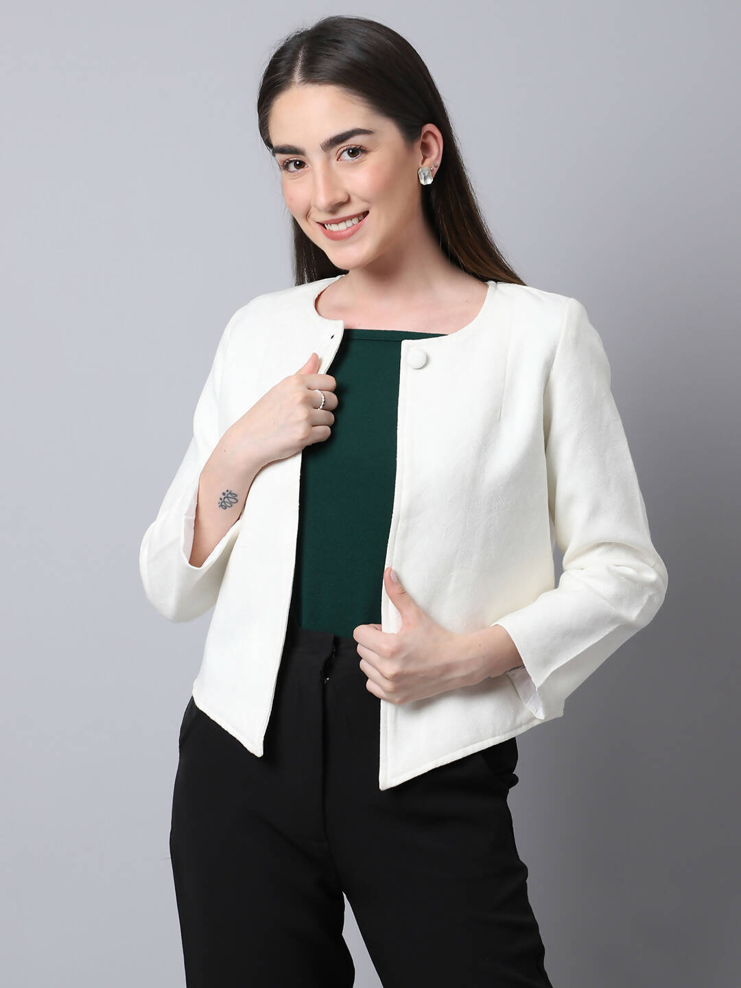 Even Apparels White 100% Viscose Open Front Statement Women's Jacket - Distacart