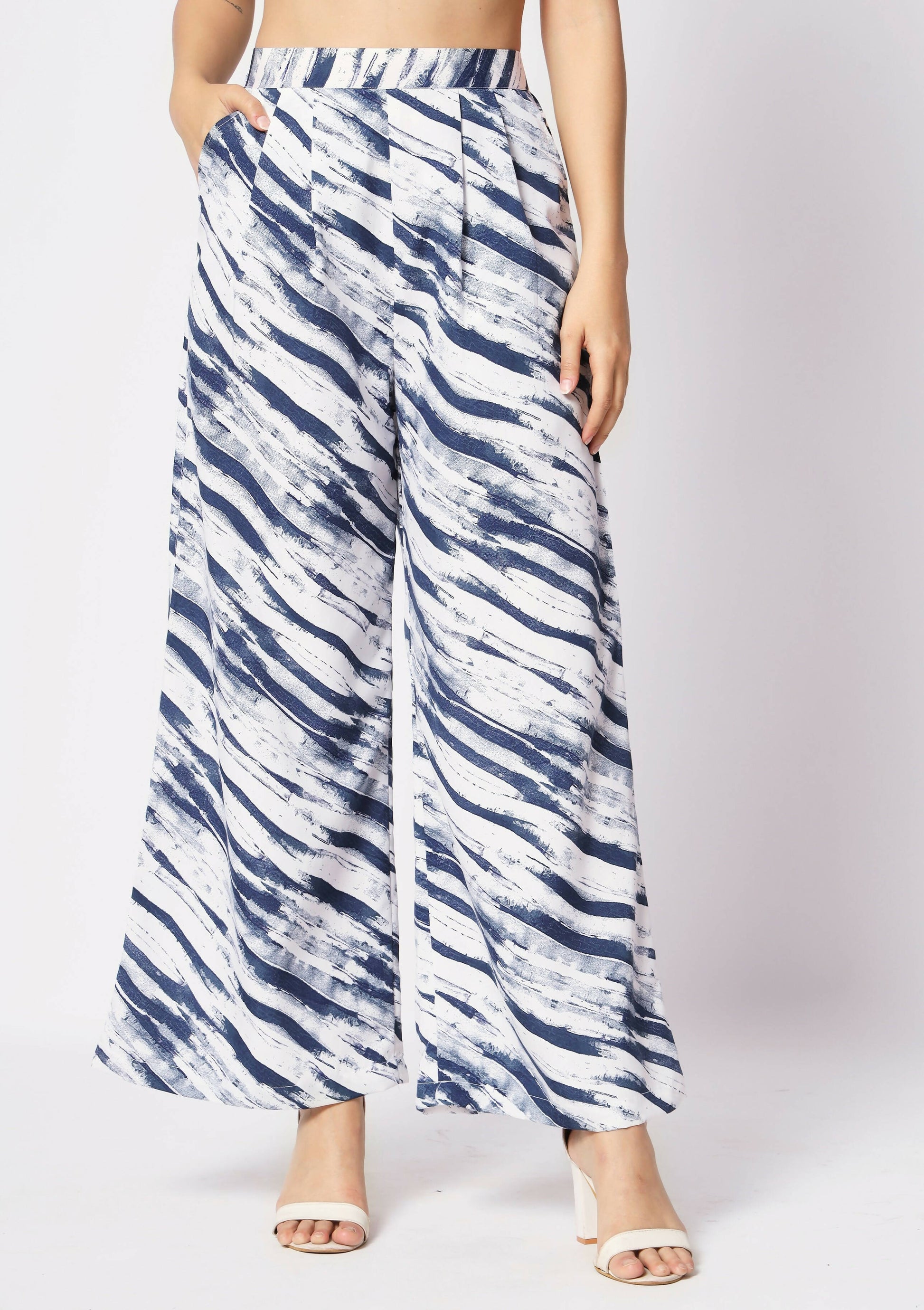 Blue Crepe Digital Printed Top With Matching Trouser - Shivani - Distacart
