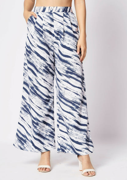 Blue Crepe Digital Printed Top With Matching Trouser - Shivani - Distacart