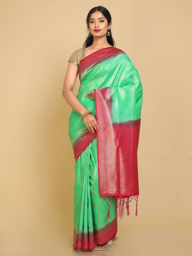 Kalamandir Ethnic Motifs Light Green Silk Blend Saree