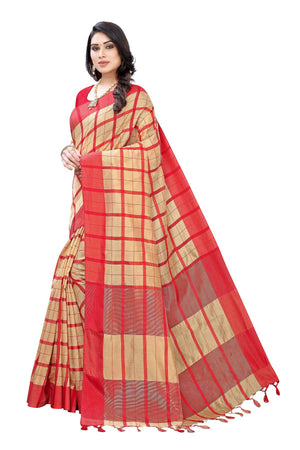 Vamika Cream Cotton Silk Weaving Saree (SATURN CHICKU) - Distacart