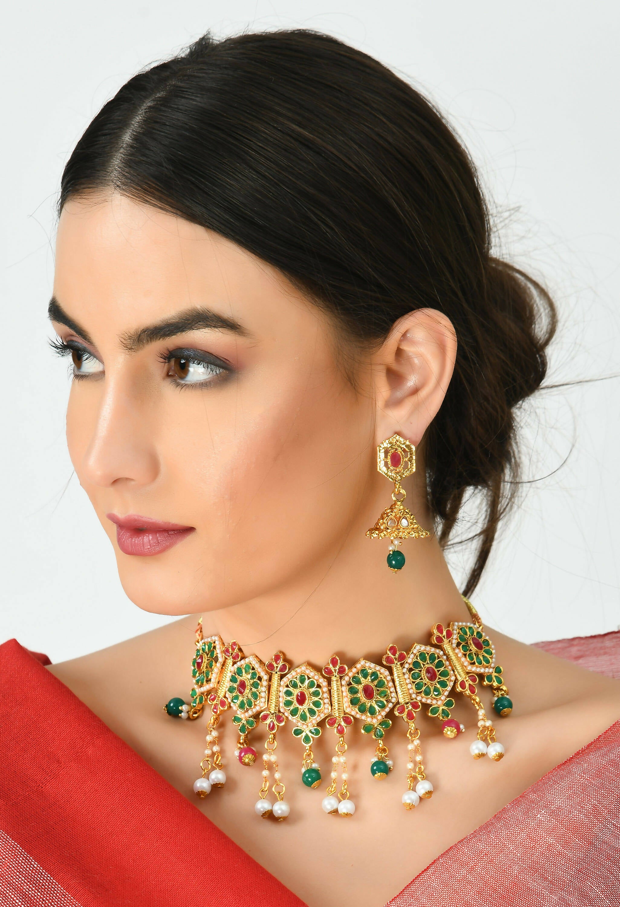 Mominos Fashion Johar Kamal Women Gold-Plated Brass Finish Meena & Pearls Work Choker - Distacart