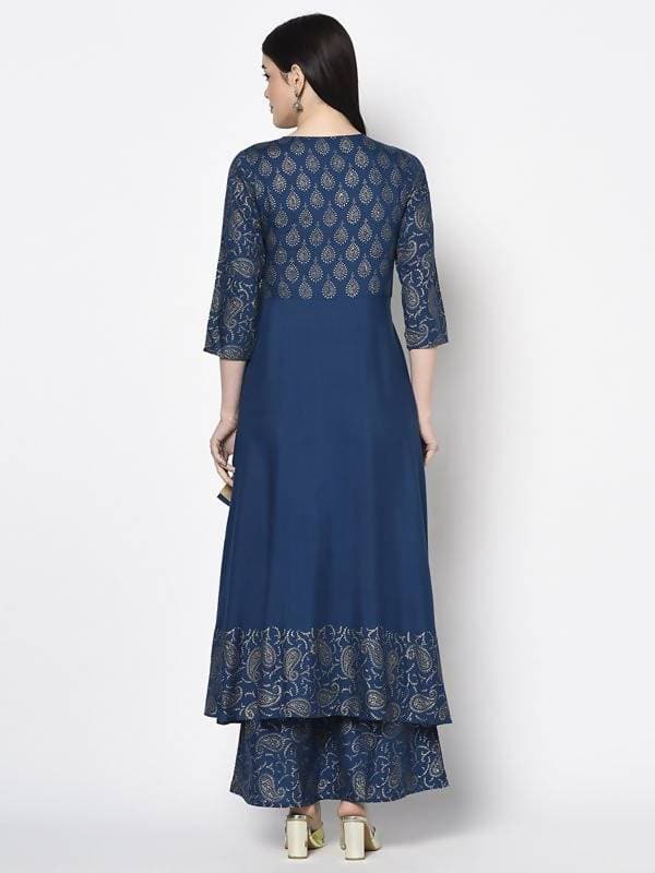 Aniyah Rayon Blue Color Foil Print Angrakha Anarkali Kurta (AN-208K)