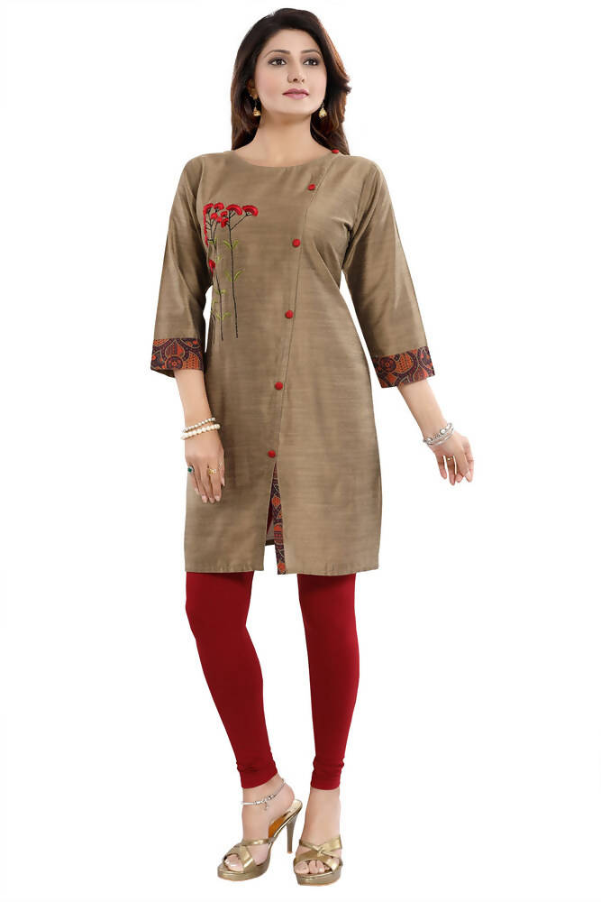 Snehal Creations Dressy Designer Cheeku Raw Silk Embroidered Short Tunic