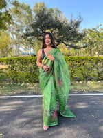 Thumbnail for Vastrasky Green Organza Saree - Distacart