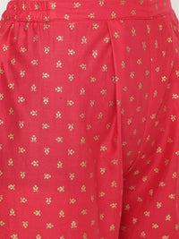 Thumbnail for Ahalyaa Women's Red Cotton Gold Print Kurta Sharara Set