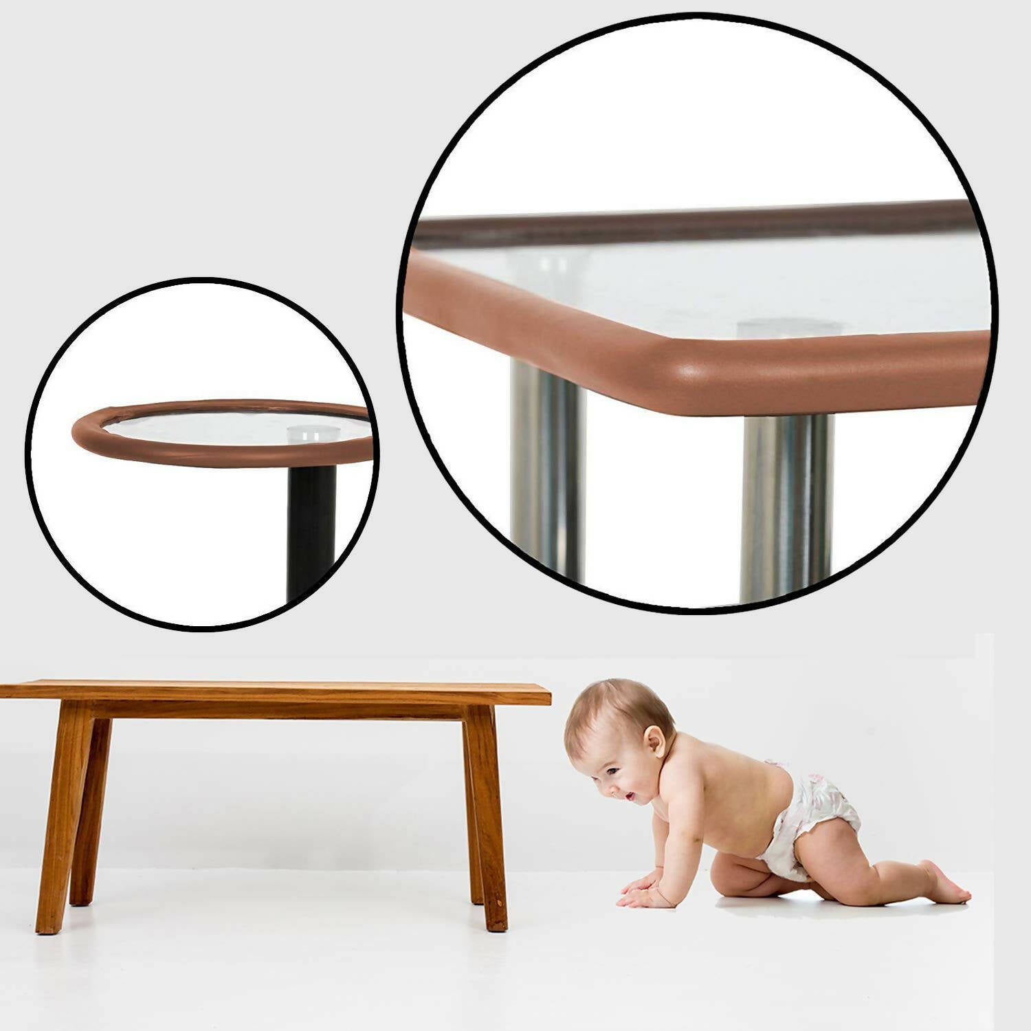 Safe-O-Kid Unique High Density 2 Mtr Long U - Shaped 1 Edge Guards With 4 Corner Cushions - Brown - Distacart