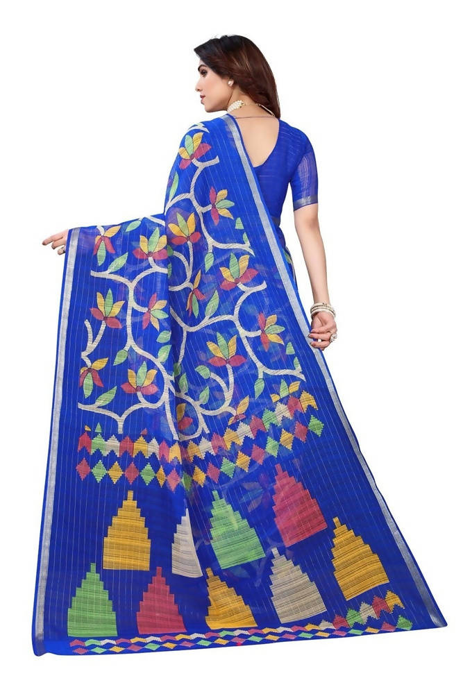 Vamika Blue Linen Zari Border Saree