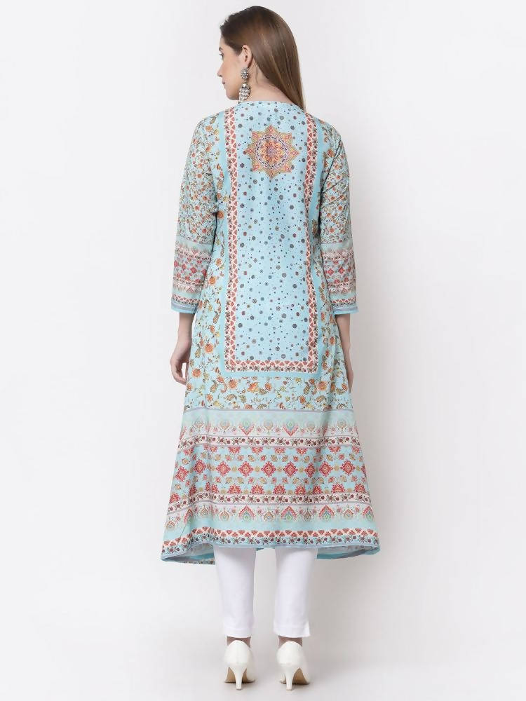 Myshka Blue Color Pure Cotton Printed Kurta