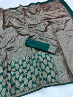 Thumbnail for DEIANA'S Beautiful Golden Jari with New Design Soft Lichi Silk Saree - Green - Distacart