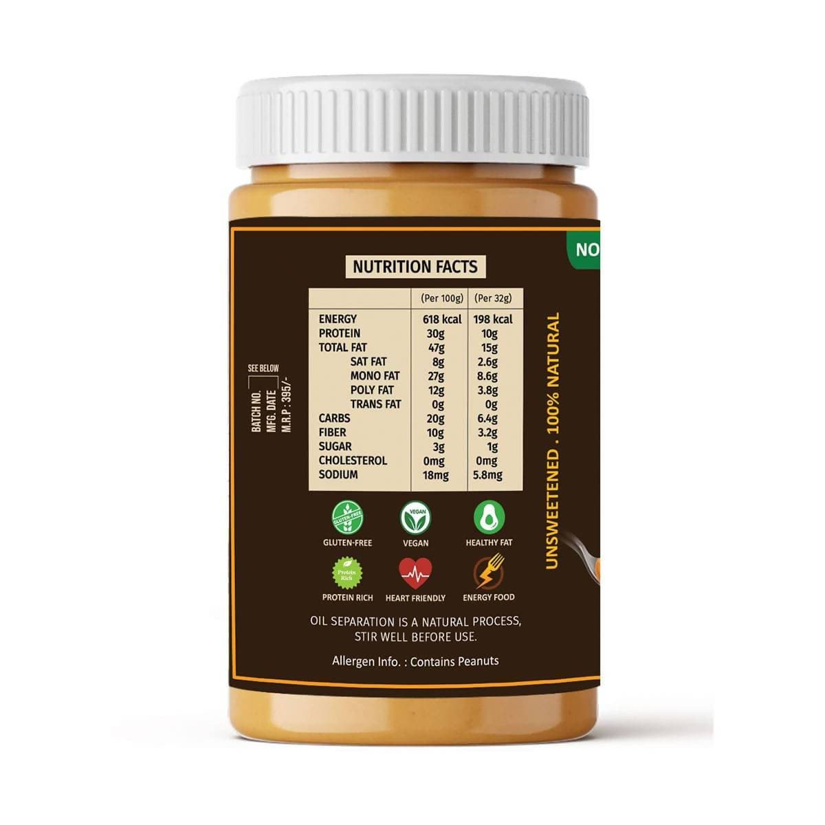 Oye Healthy! Peanut Butter Natural Creamy - Combo Pack of 2 ( 850gm + 340gm )