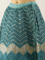 Thumbnail for House of Panchhi Women Sea Green Net Zig-Zag Embroideried Lehenga, Blouse & Dupatta - Distacart