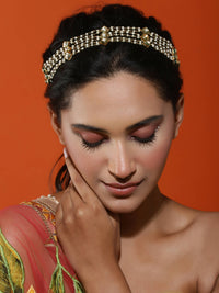 Thumbnail for Gold-Plated White Kundan-Studded Pearl Head Chains - Ruby Raang - Distacart