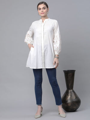 Ahalyaa Off White Pure Cotton Printed Tunic - Distacart