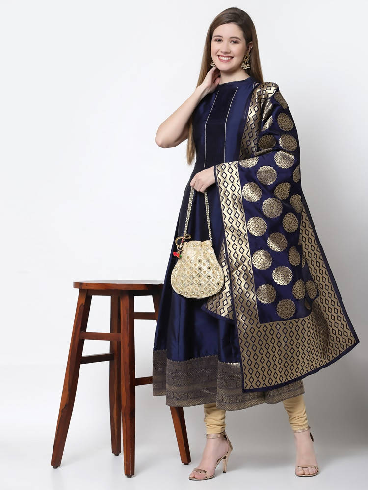 Myshka Blue Color Silk blend Solid Sleeveless Anarkali Gown With Dupatta